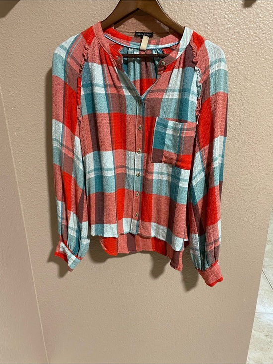Pilcro Tops - Pilcro Red Orange & Teal Plaid Button-Up Shirt